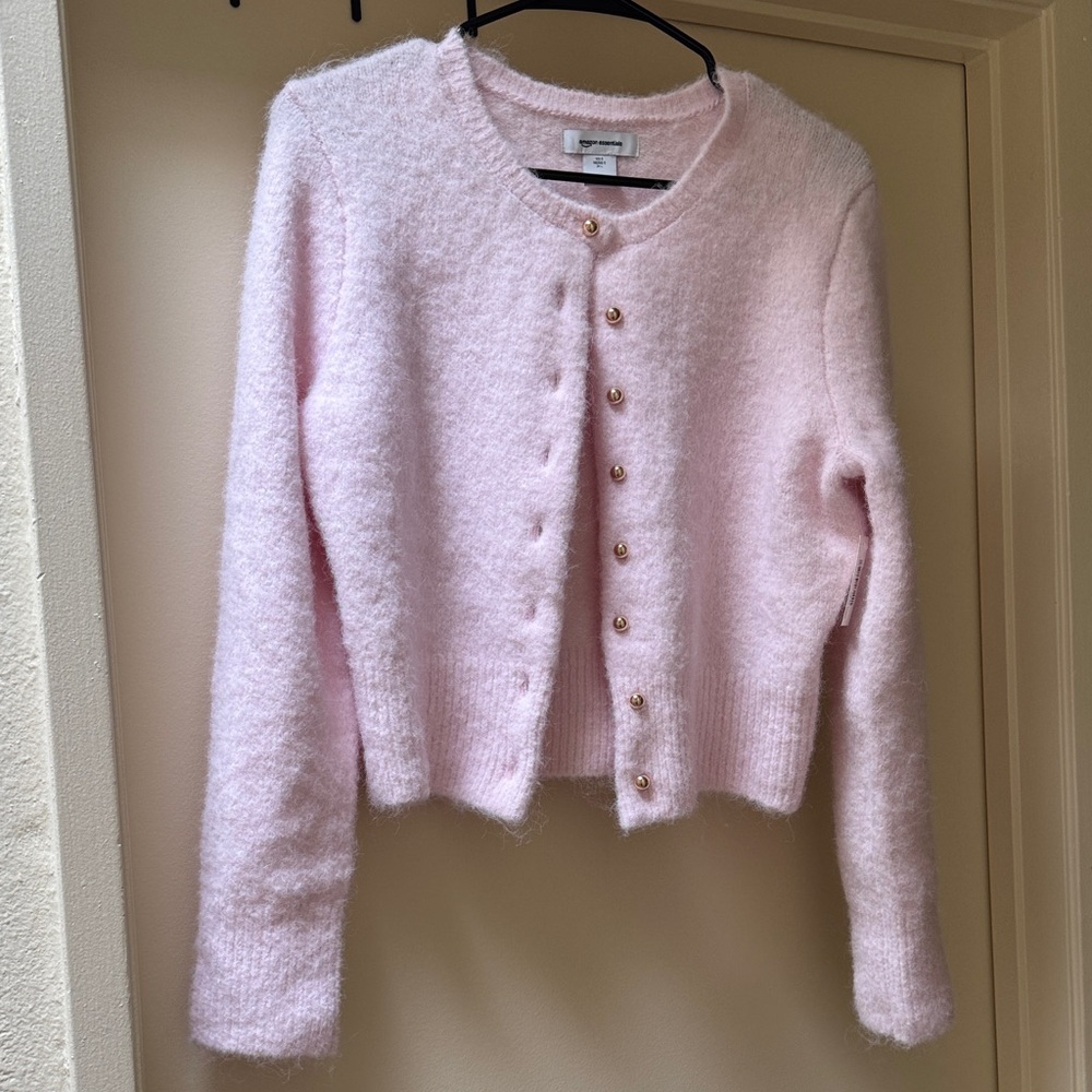 Soft fuzzy Pink Women's button down cardigan